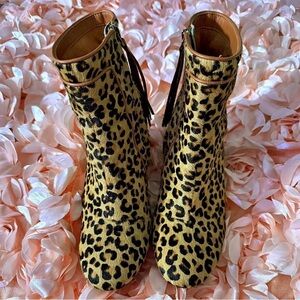 TOMS Emmy Womens W6 Ankle Boot Tan Leopard Print Calf Hair Block Heeled Bootie